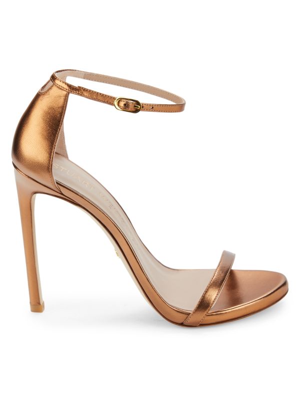 Stuart Weitzman Nudist Metallic Leather Ankle Strap Sandals